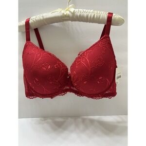 Pure Beauty By Rene Rof 44D Bra Red Lace Floral Bow Pearl Charm 3 Hook & Eye NWT